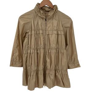 CH Carolina Herrera Windbreaker Ruffle Lightweight Zip Up Jacket Tan Women Small
